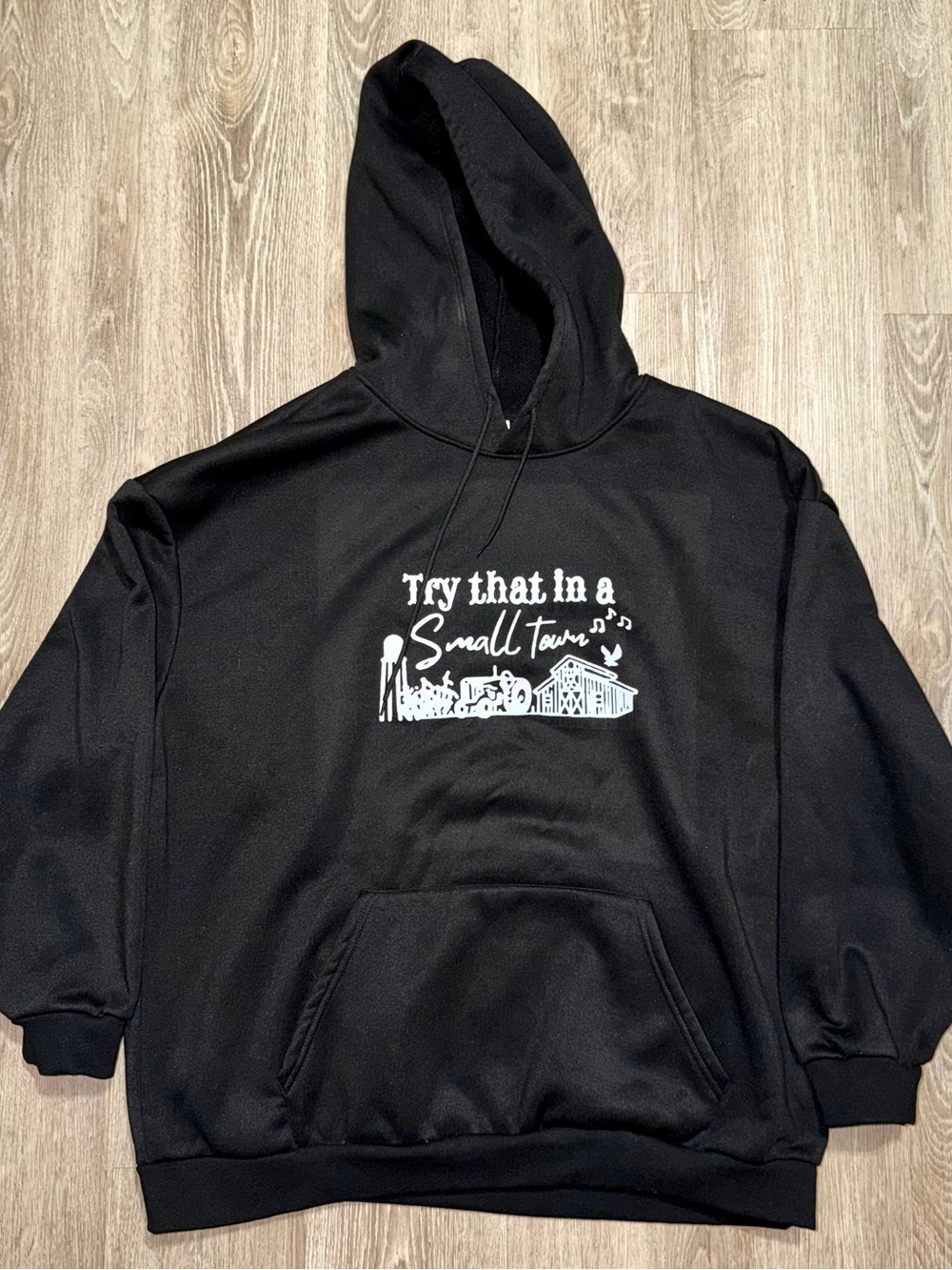 4XL Try That In A Small Town Graphic Hoodie Black Fleece Pullover Country USA